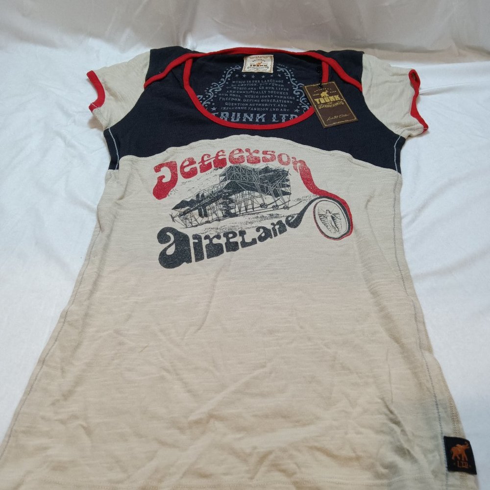 Trunk Ltd. Limited Edition Jefferson Airplane Womens T-Shirt Cap Sleeve Tan